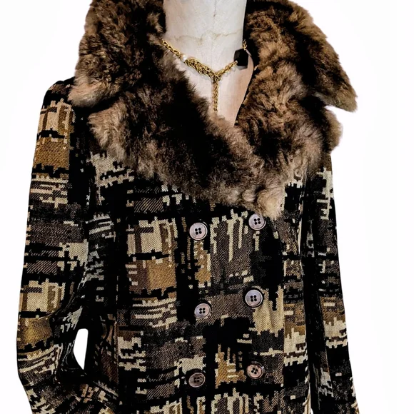 Vintage 60s Tapestry Coat with Faux Fur Trim RARE - Picture 4 of 11